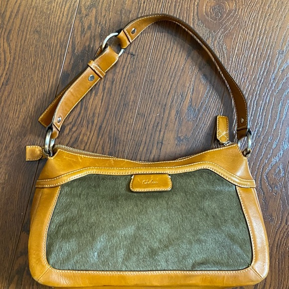 Cole Haan Brown Leather Calf Hair Handbag Purse Flaw shoulder bag - Picture 5 of 14